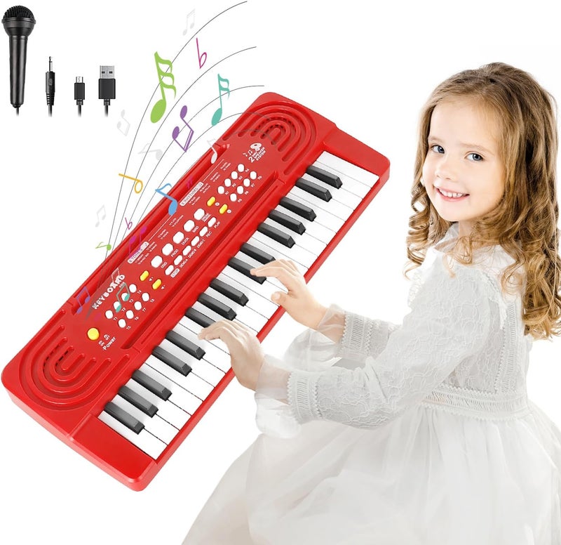 TWFRIC Kids Toddler Toy Piano Keyboard, 37 Key Pianos for Kid Music Toys Instruments with Microphone Dual Speaker Ideal for 3 4 5 6 7 8 Year Old Girl Boy Birthday/Christmas Day Gift (Red) - Image 1